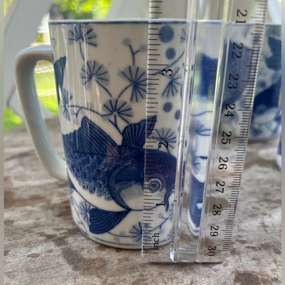 Four Blue and White Koi Fish Mug